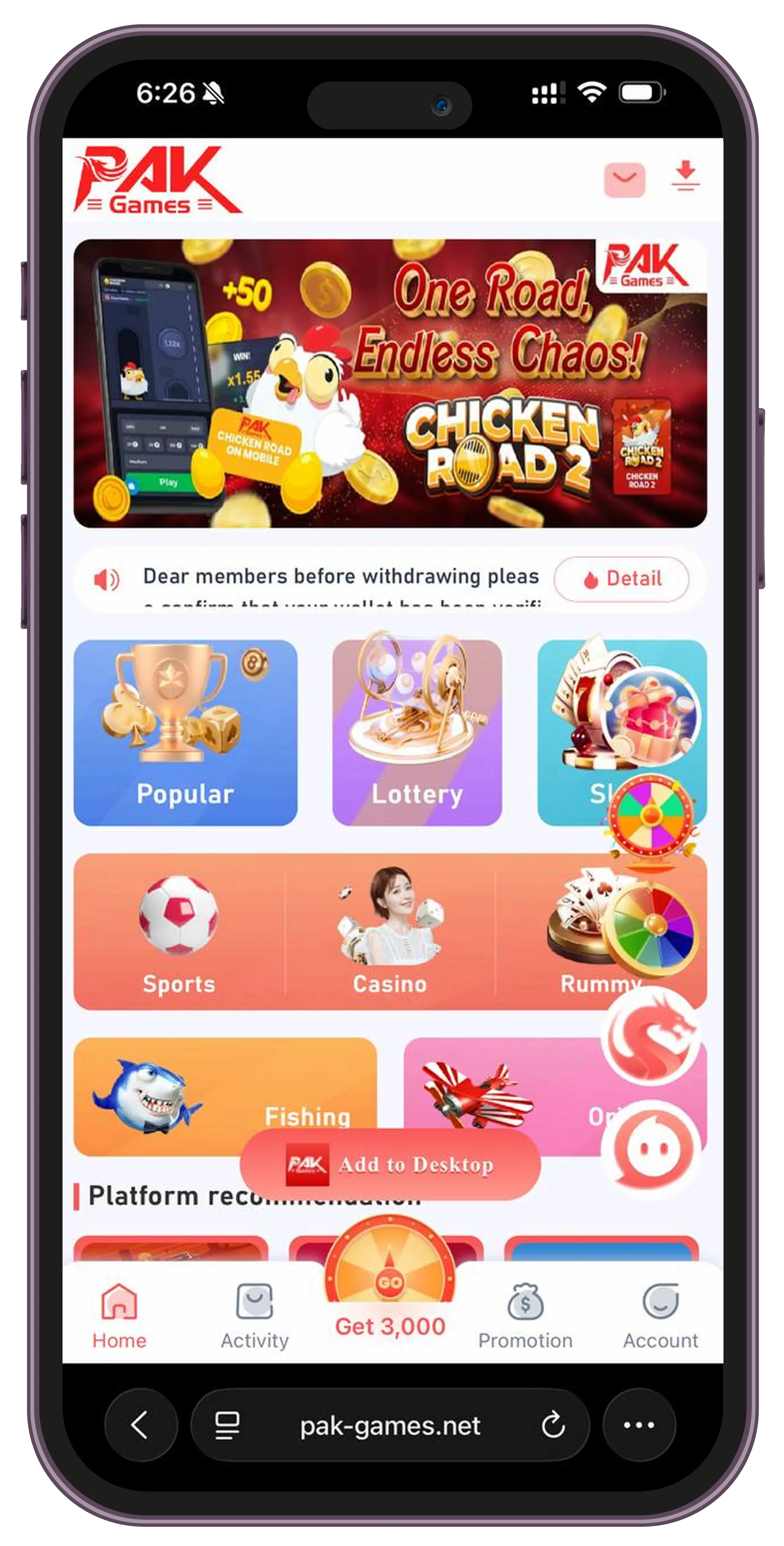 Play Win Go, Aviator, Dragon Tiger on Pak Games